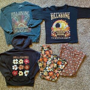 Billabong Sunshine Dreams Girl’s Lot Size Small Medium Floral Tee Hoodie Pants